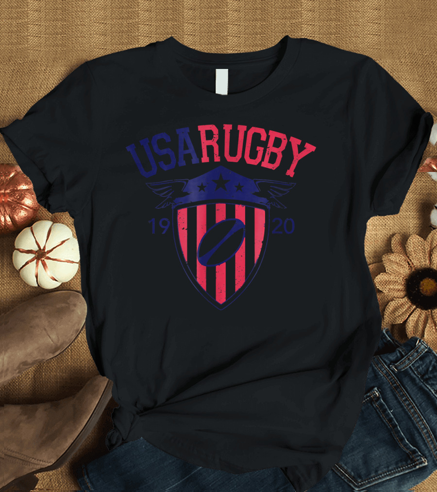 USA Rugby 1920 Vintage Patriotic Shield T-Shirt