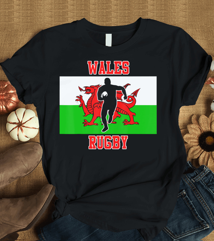 Wales Rugby with Welsh Dragon Flag T-Shirt