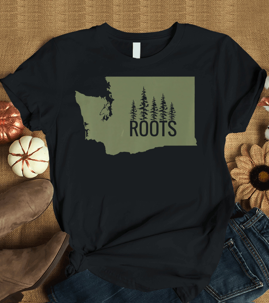 Washington State Roots Evergreen Map with Trees T-Shirt