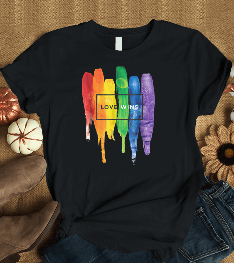 Watercolor Love Wins Rainbow Paint Typography T-Shirt