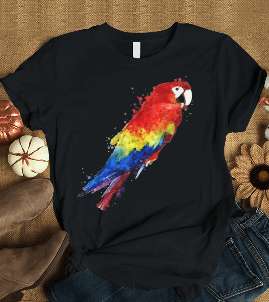 Watercolour Colourful Scarlet Macaw Parrot T-Shirt