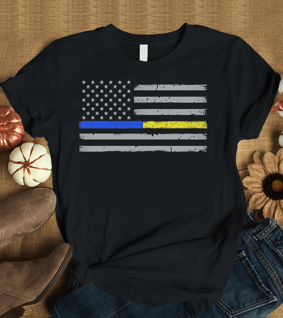 Thin Blue Gold Line American Flag Dispatcher Police T-Shirt