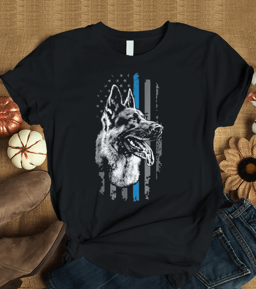 Thin Blue Line Flag German Shepherd Police Officer T-Shirt
