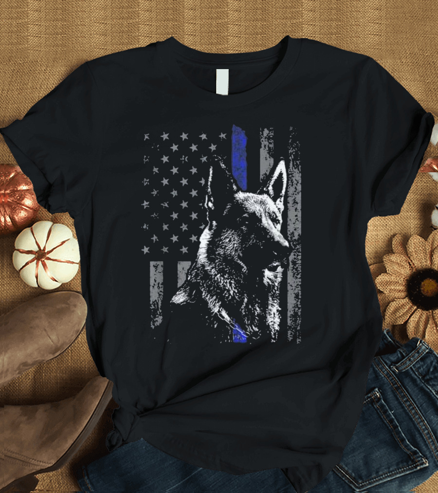 K9 German Shepherd Thin Blue Line Flag T-Shirt