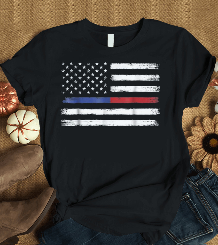 Thin Blue Red Line American Flag Police Firef T-Shirt