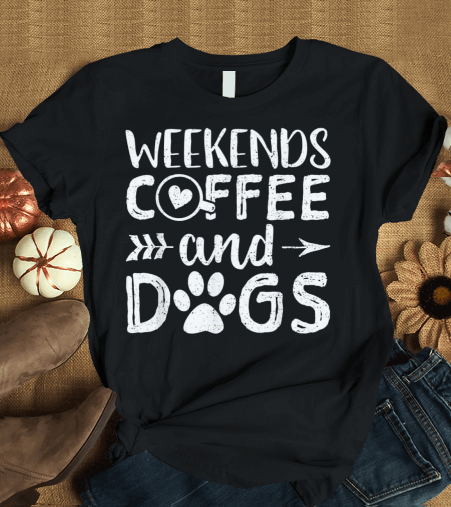 Weekends Coffee and Dogs with Paw Print Arrows Dog Mom Co T-Shirt