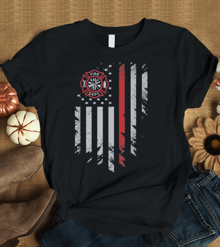 Thin Red Line American Firefighter Flag Badge T-Shirt