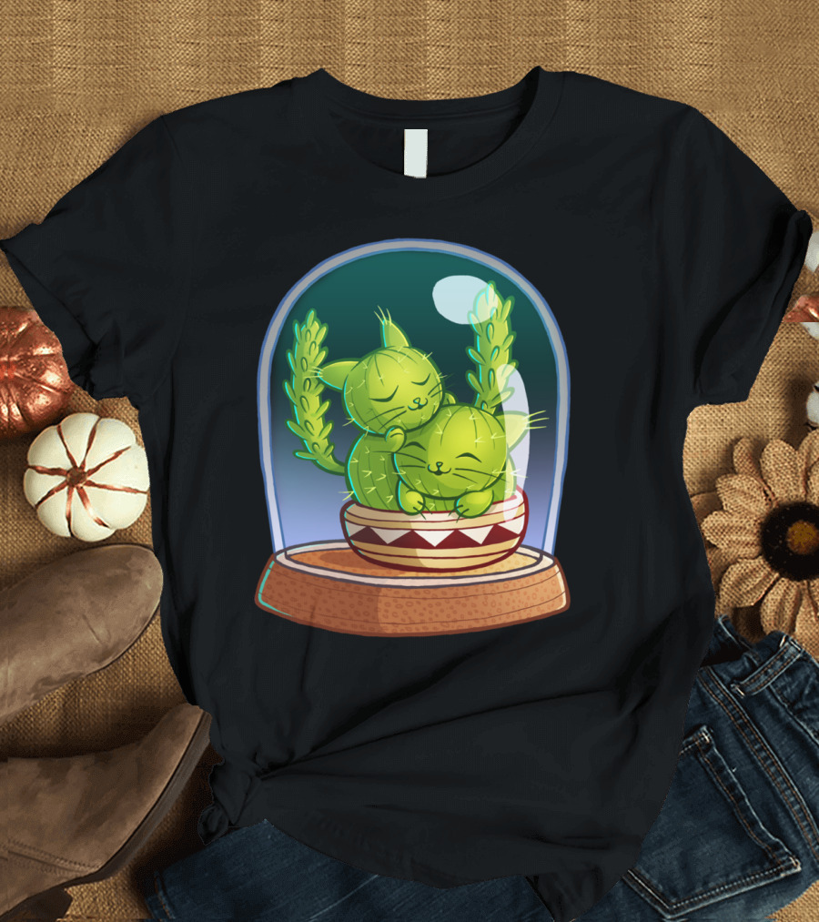 Cat Tus Love To Cuddle in Glass Dome T-Shirt