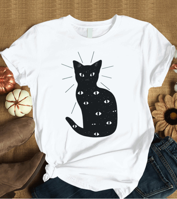T-Shirt: Catnight Cosmic Eyes Radiating Aura Feline T-Shirt Catnight Cosmic Eyes Radiating Aura Feline T-Shirt