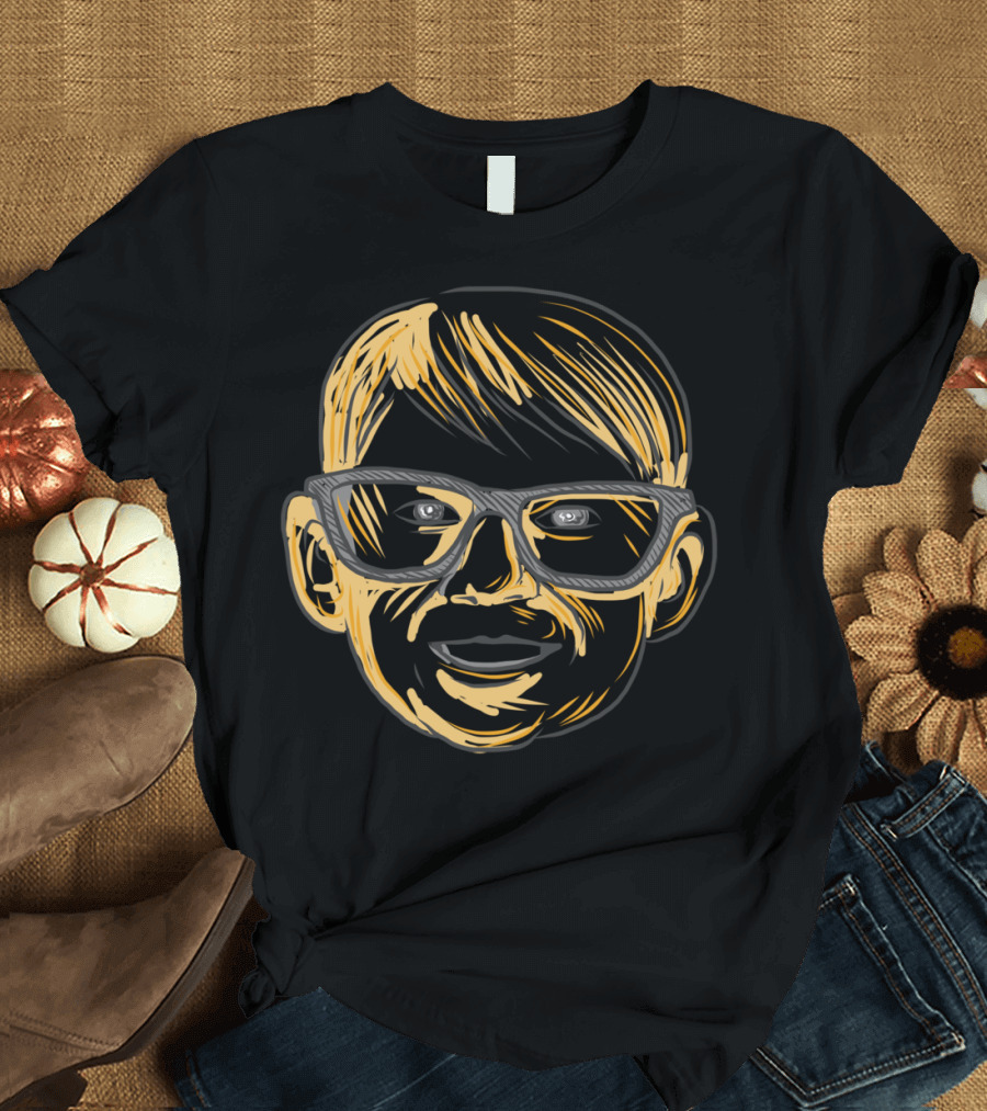Caucasian Boy Glasses Head Smiling Dra Sketch T-Shirt