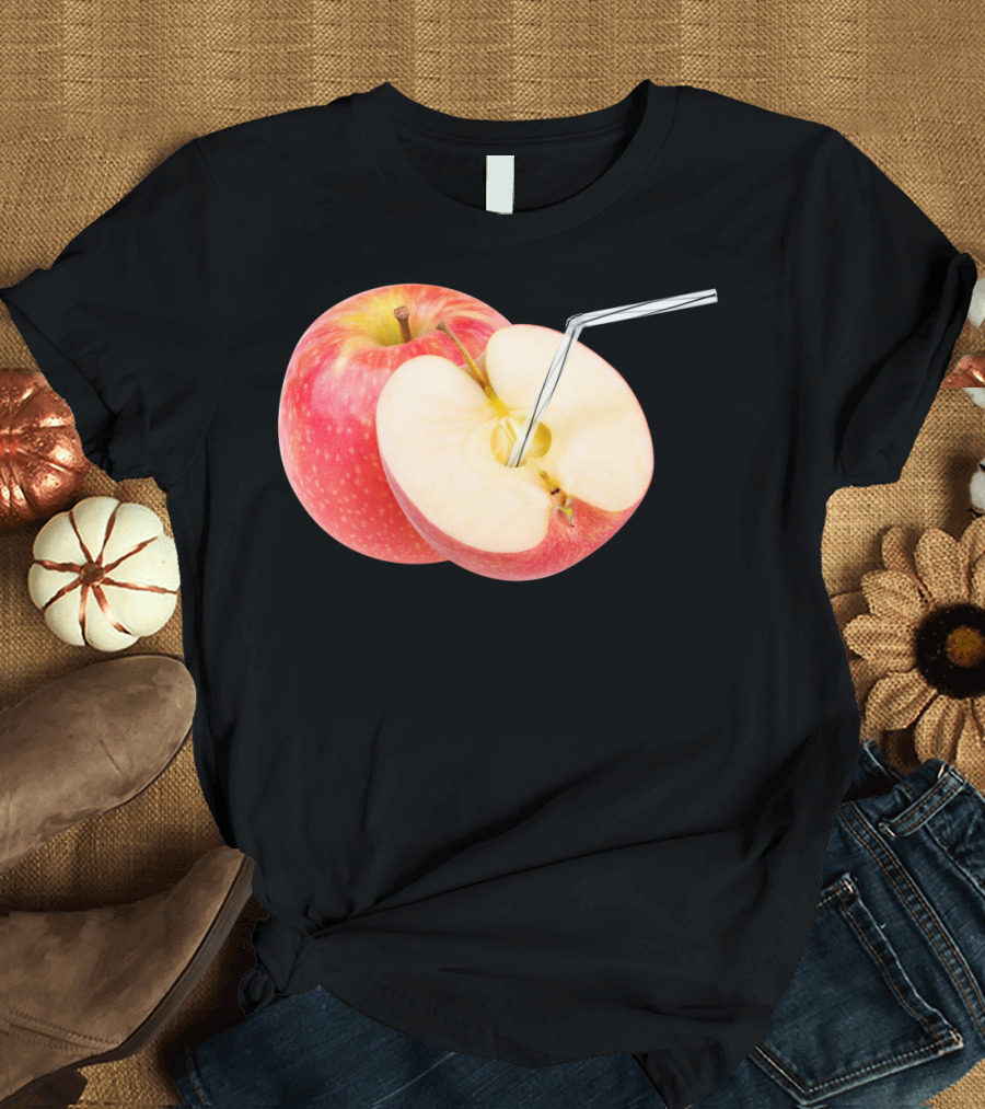 Apple Juice Straw Sliced Drink T-Shirt