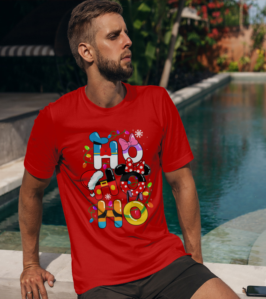 HO HO Christmas Lights Mickey Minnie Disney Holiday T-Shirt