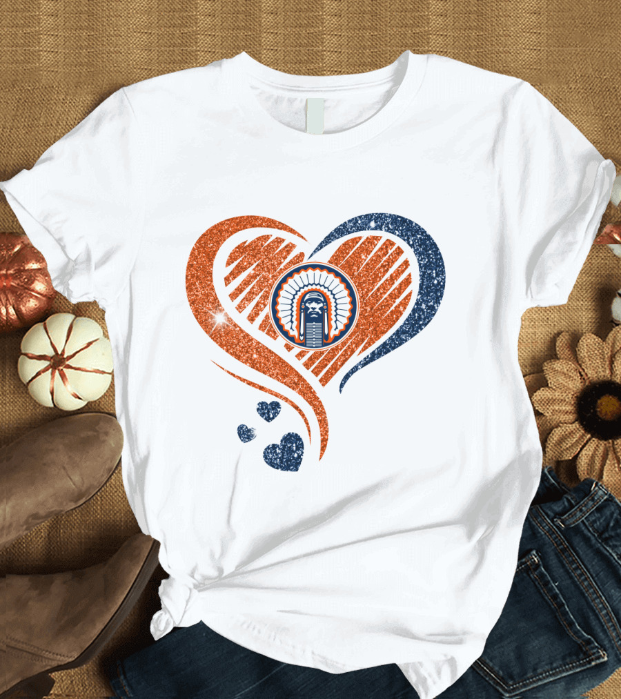 ILLINOIS HEARTS CHIEF GLITTER BLUE AND ORANGE HEARTS T-Shirt