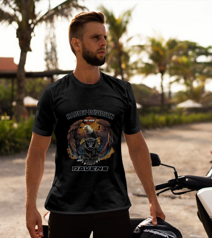 Harley Davidson Motor Cycles Eagle Raiders Ravens T-Shirt