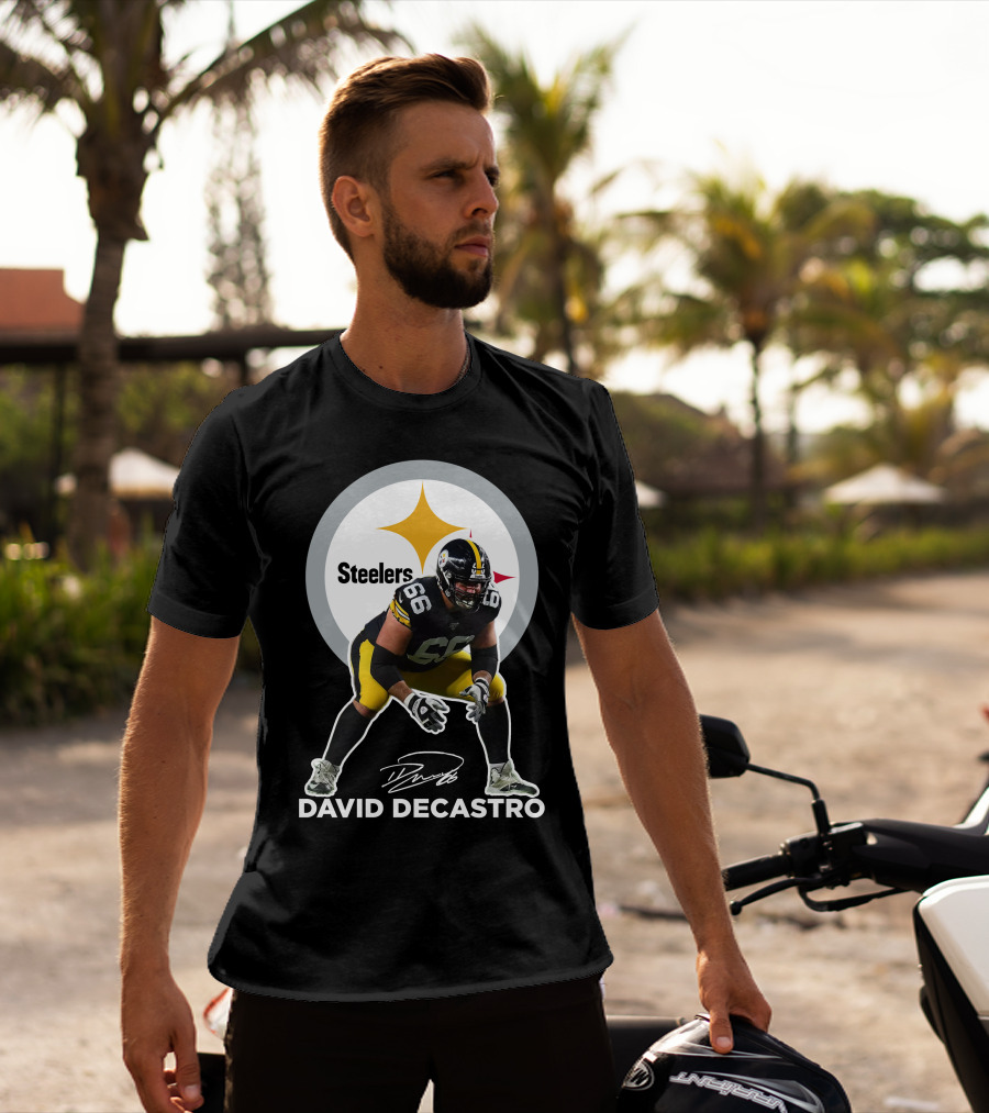 David Decastro Pittsburgh Steelers NFL Player Number 66 Autograph Signature T-Shirt