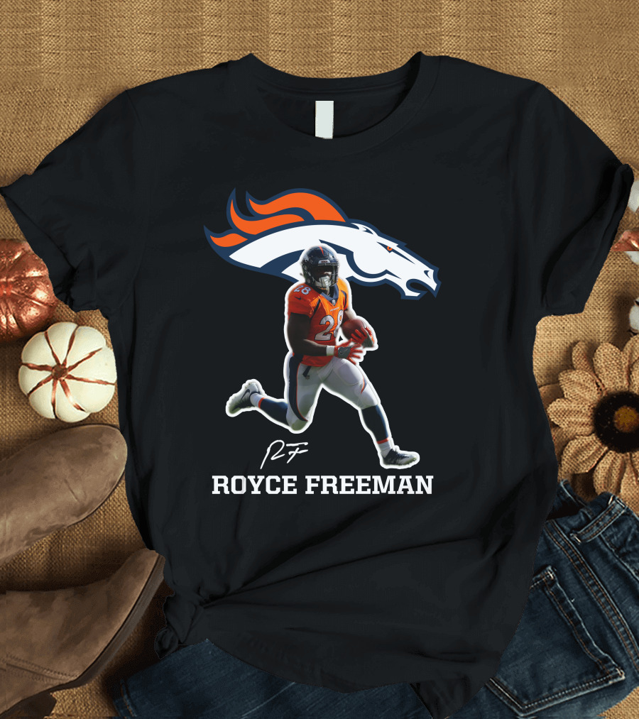 Royce Freeman Denver Broncos Football Player NFL Running Back Signature T-Shirt