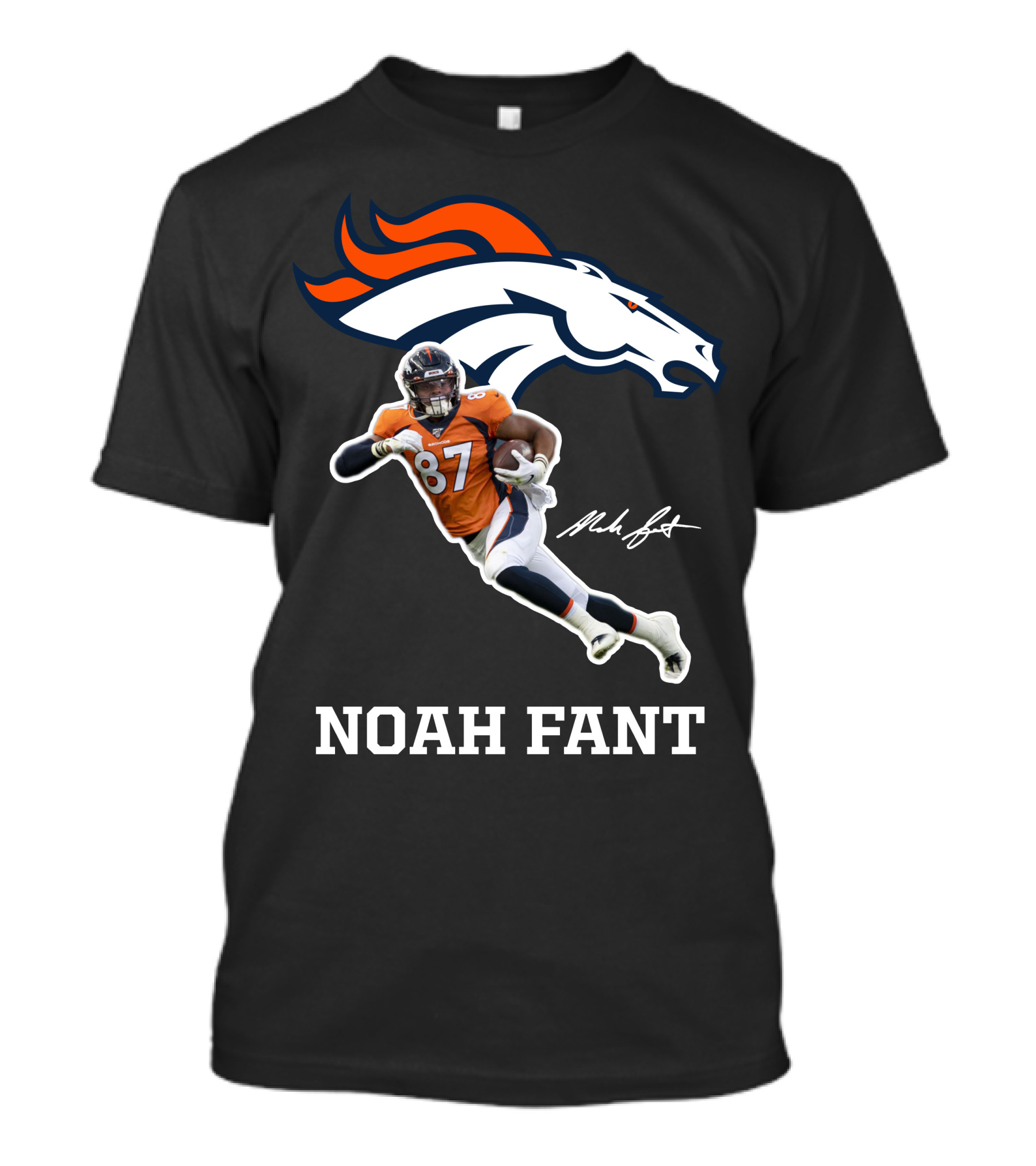 Noah Fant Broncos 87 Football Signature T-Shirt