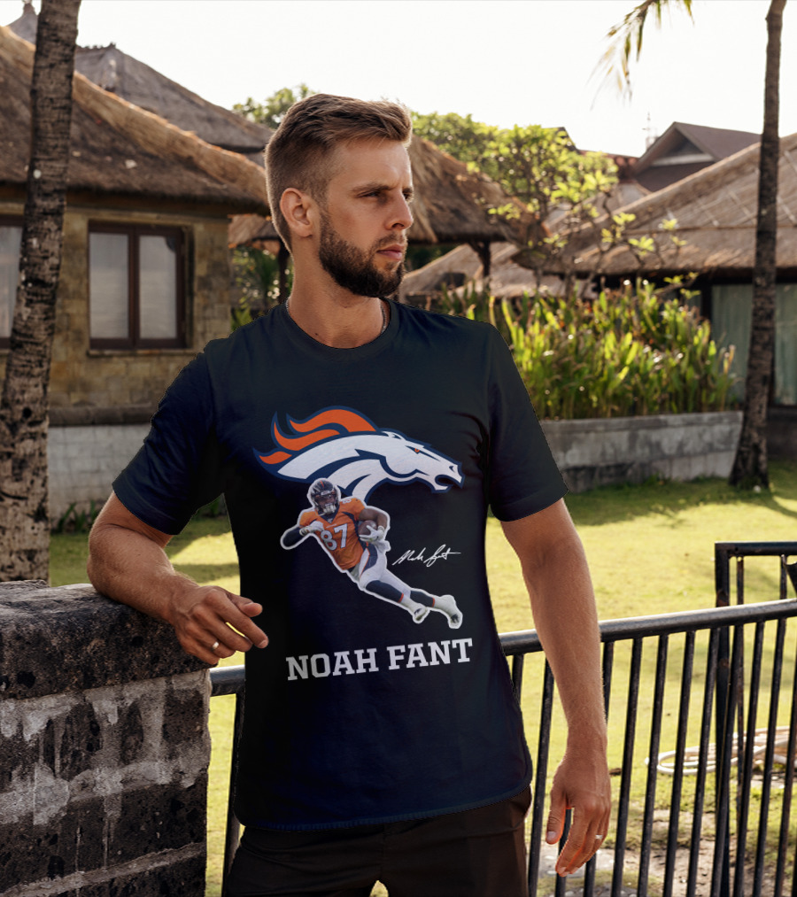 Noah Fant Broncos 87 Football Signature T-Shirt