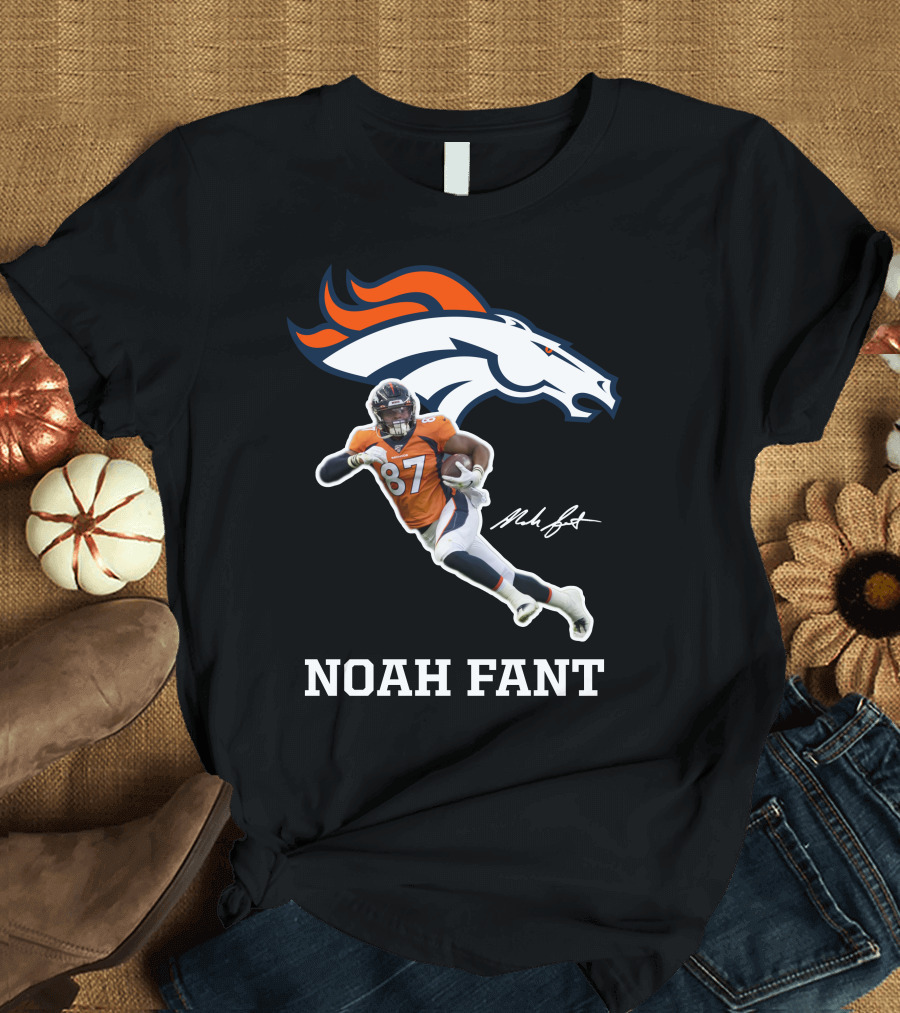 Noah Fant Broncos 87 Football Signature T-Shirt
