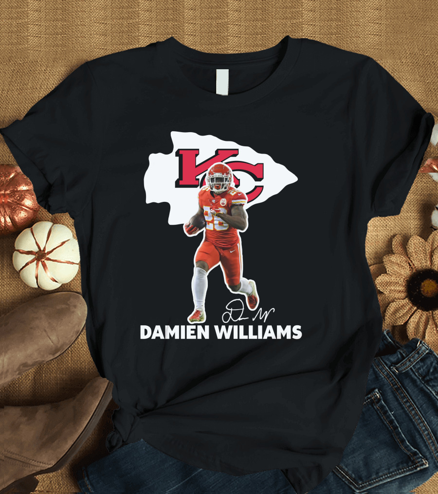 Kansas City Chiefs Damien Williams Football Player Action Signature T-Shirt
