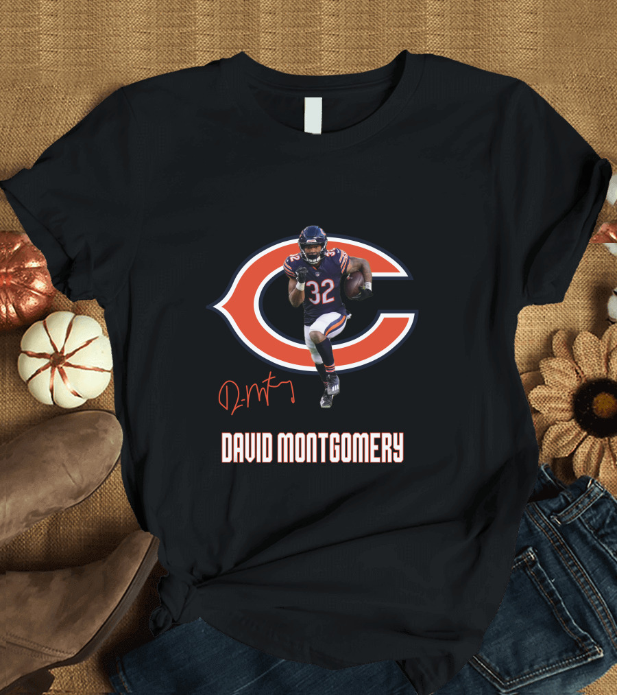 Chicago Bears 32 David Montgomery Signature T-Shirt