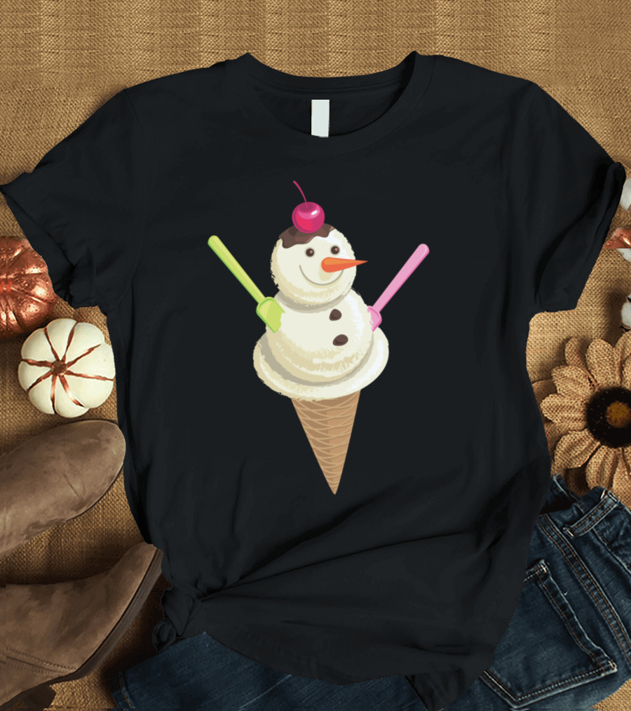 Ice Cream Snowman Cone with Cherry and Scoops T-Shirt