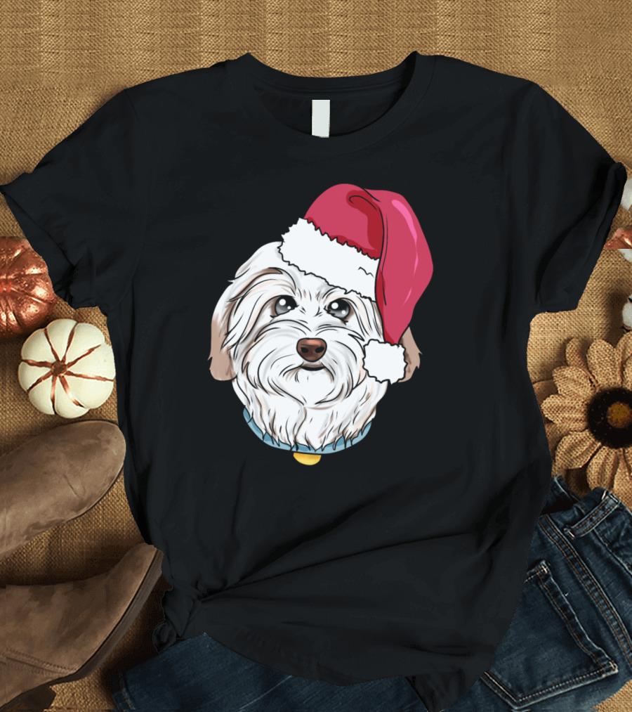 Havanese Dog Christmas Hat Present Maltese T-Shirt