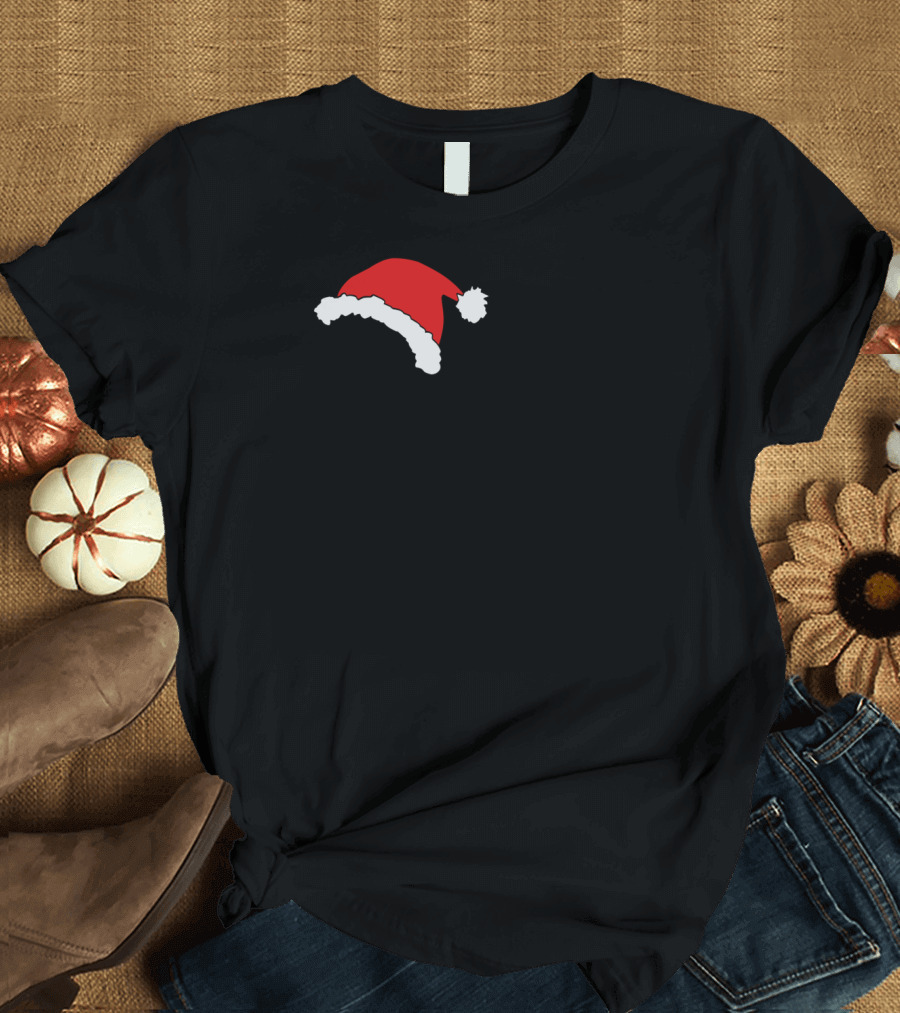Kitten Silhouette in Red Santa Christmas Hat T-Shirt