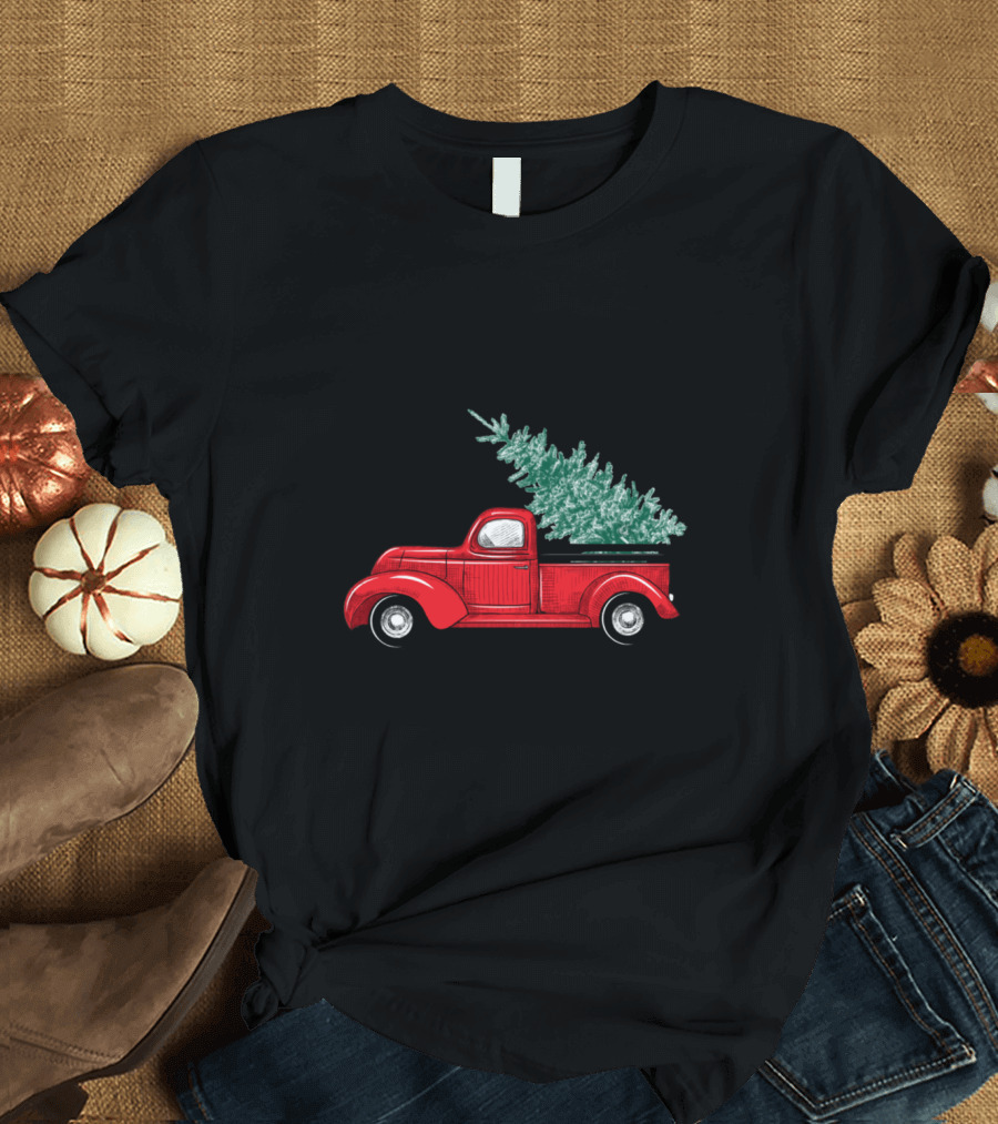 Merry Christmas Red Truck with Tree T-Shirt