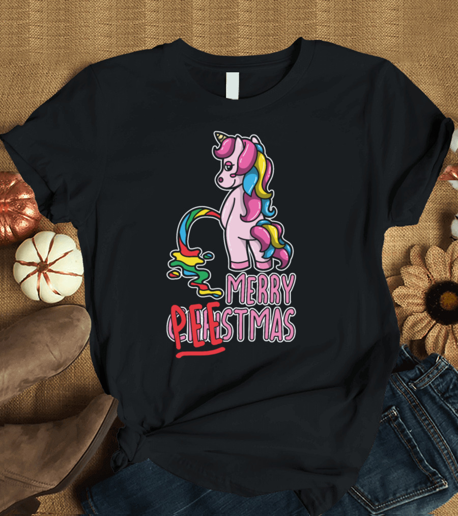 Merry Christmas Unicorn Merry Peestmas Rainbow Puking Unicorn T-Shirt