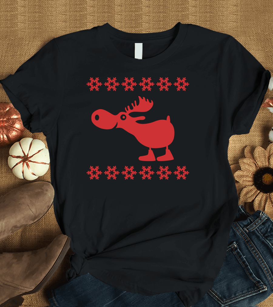 Norwegian Pattern Moose Caribou Reindeer Elk Snowflakes T-Shirt