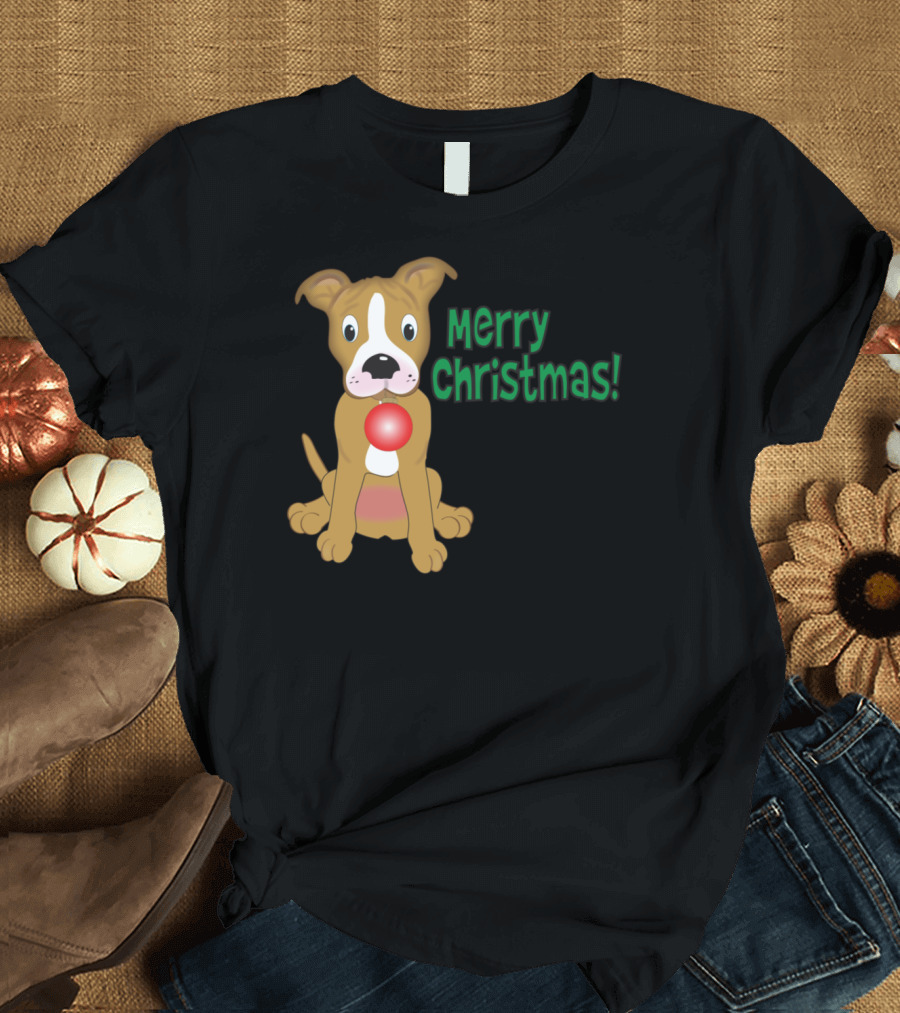 Pitbull Puppy Merry Christmas T-Shirt