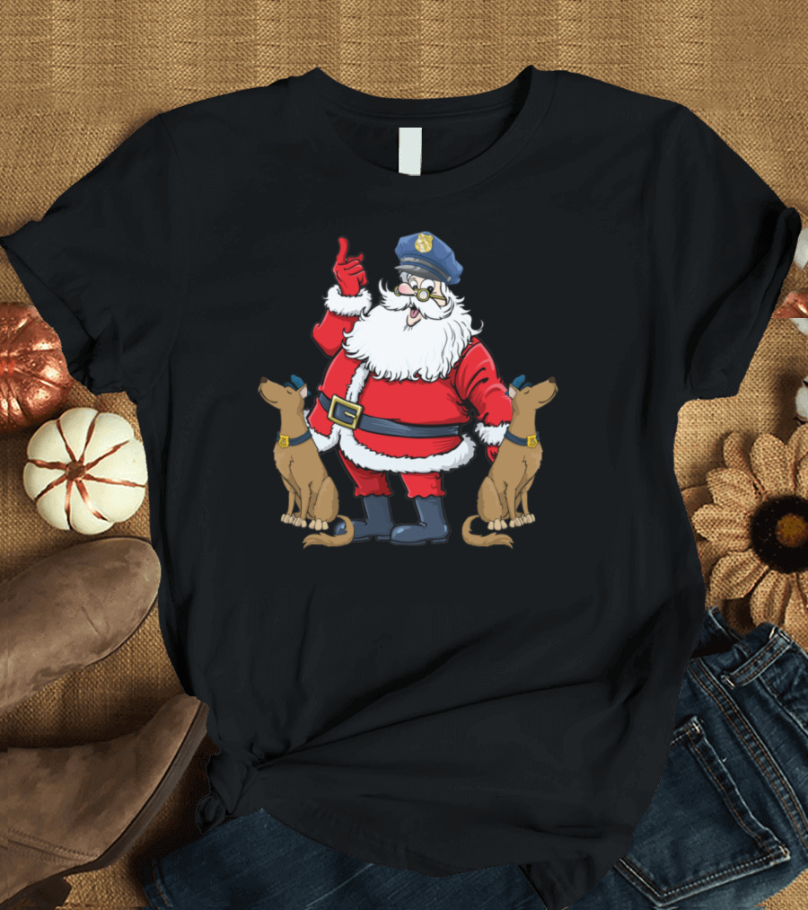 Police Santa Christmas with Reindeer Dogs T-Shirt