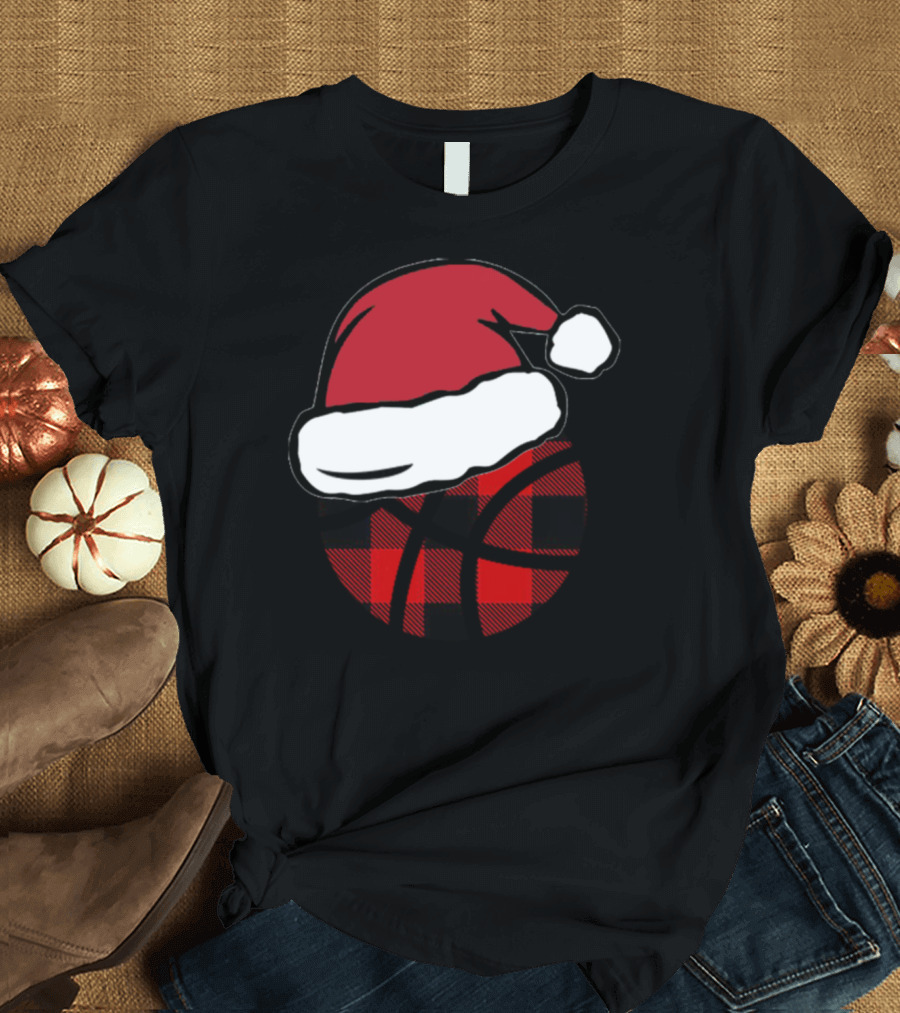 Santa Hat Red Buffalo Plaid Basketball T-Shirt