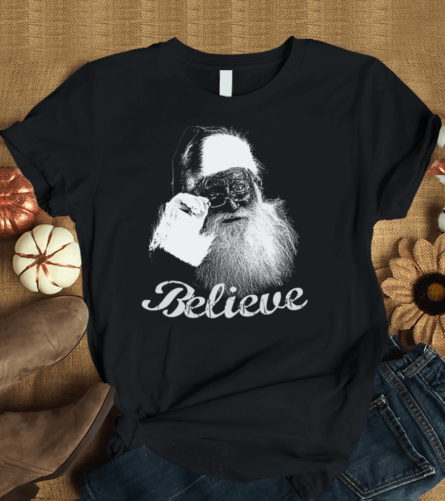 Santa Claus Monochrome Believe Christmas T-Shirt