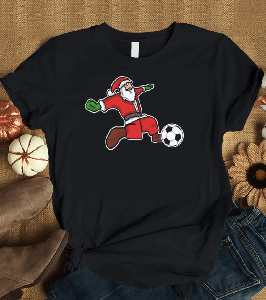 Santa Claus Christmas Soccer Player Kicking Ball T-Shirt