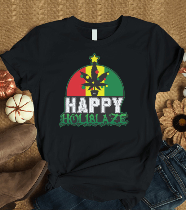 T-Shirt: Happy Holiblaze Santa Marijuana Weed Snowman 420 T-Shirt Happy Holiblaze Santa Marijuana Weed Snowman 420 T-Shirt