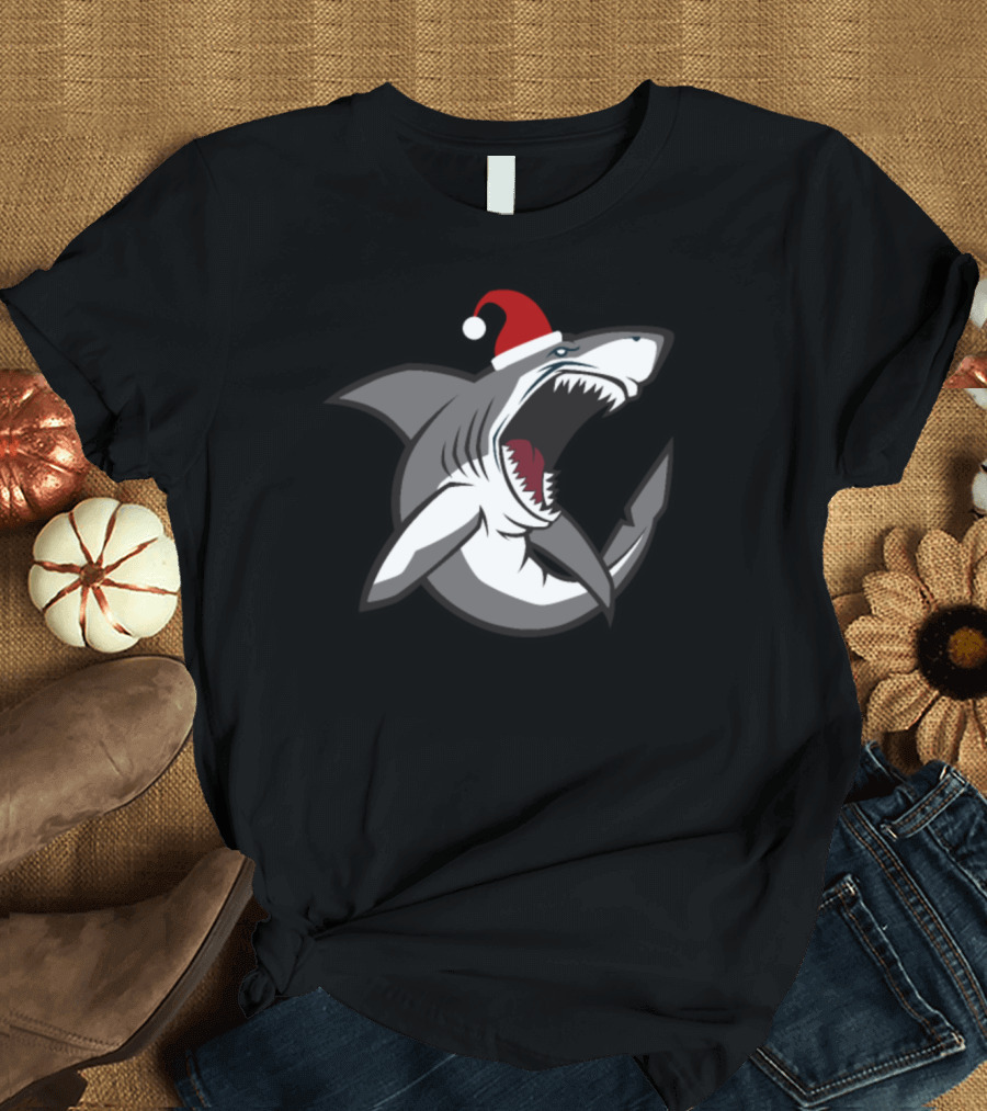 Santa Shark Christmas Hat Fierce T-Shirt