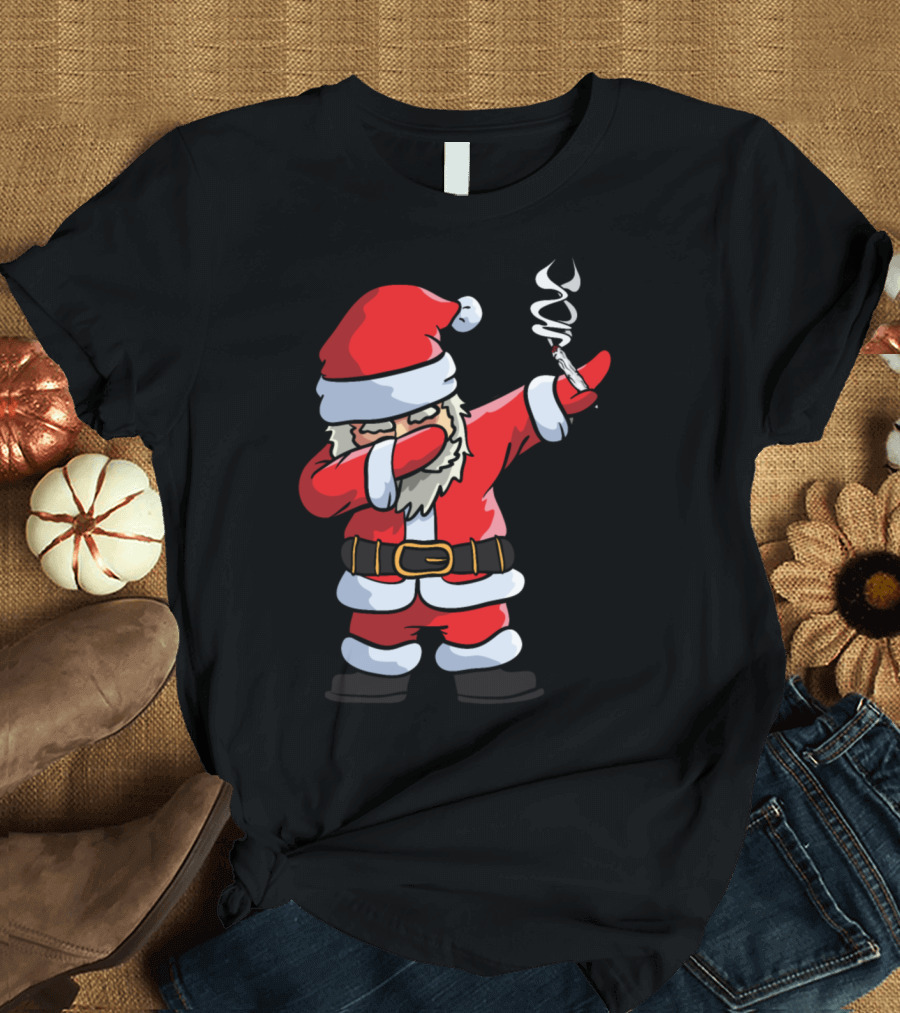 Santa Smoking Weed Dabbing Marijuana Dabbing Santa with Joint T-Shirt