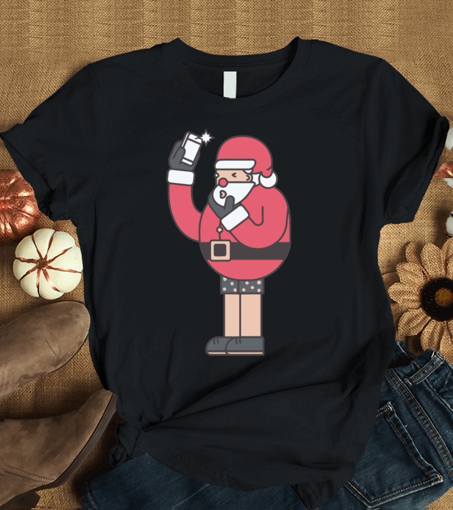 Santa Take A Selfie with Phone in Festive T-Shirt
