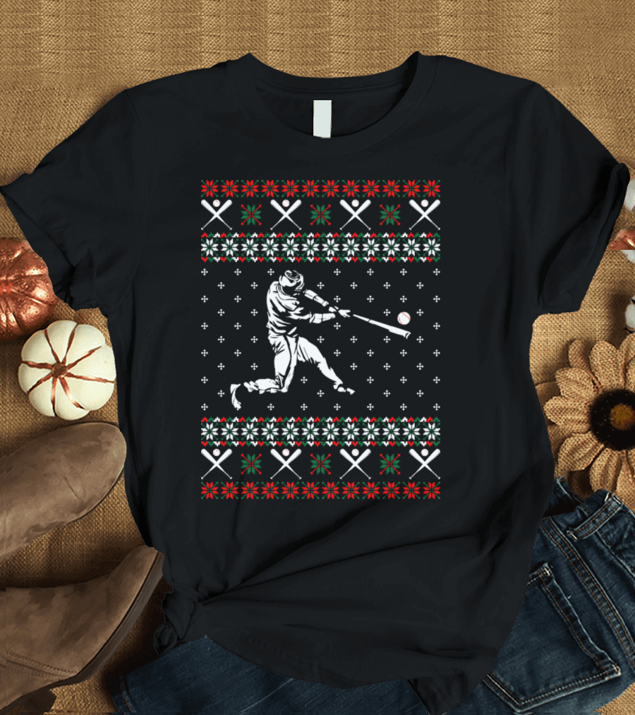 Softball Player Christmas Ugly Sweater Vector T-Shirt