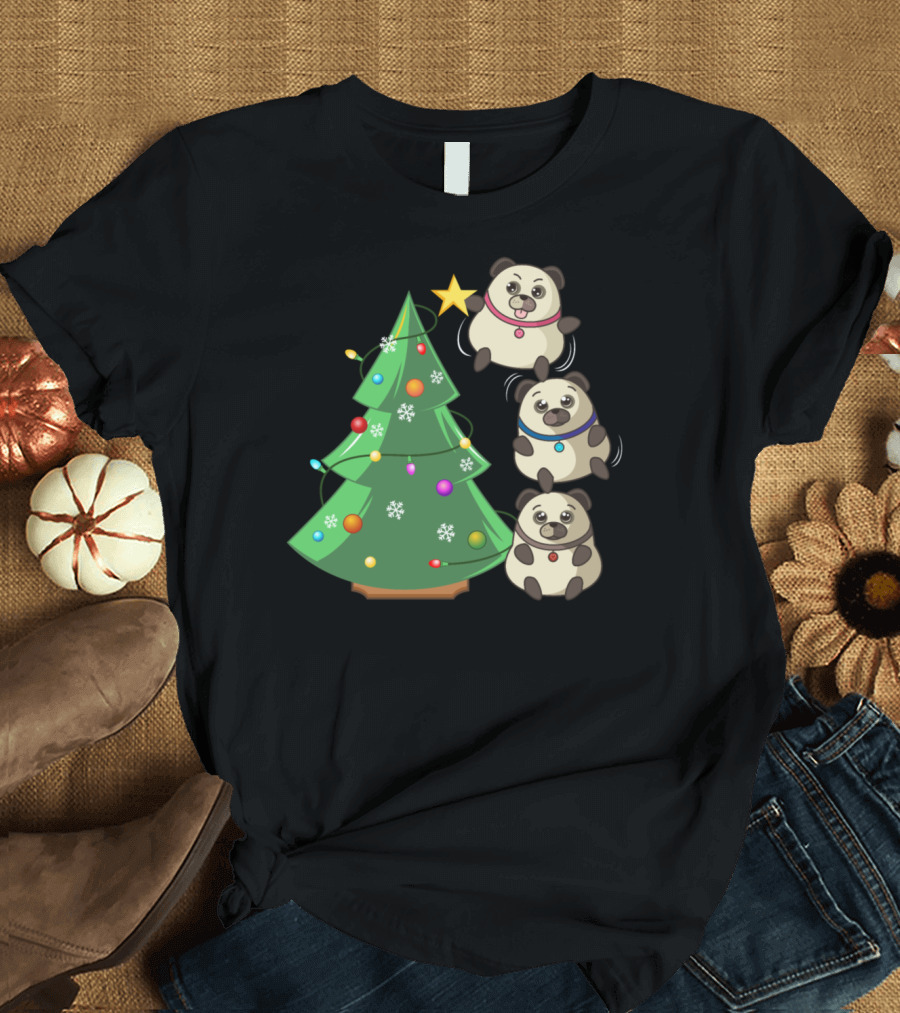 Christmas Panda Tree with Star and Snowflakes T-Shirt