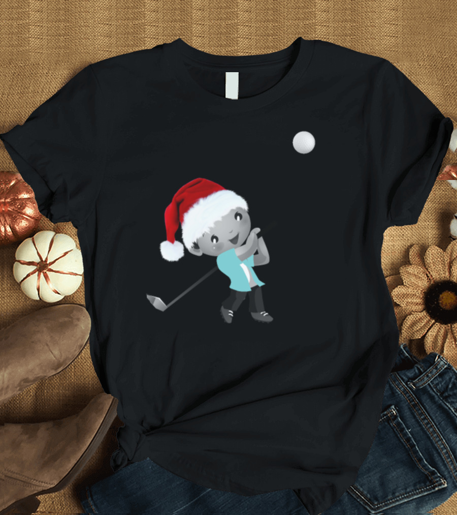 Christmas Golf Santa Hat Swing Kid T-Shirt