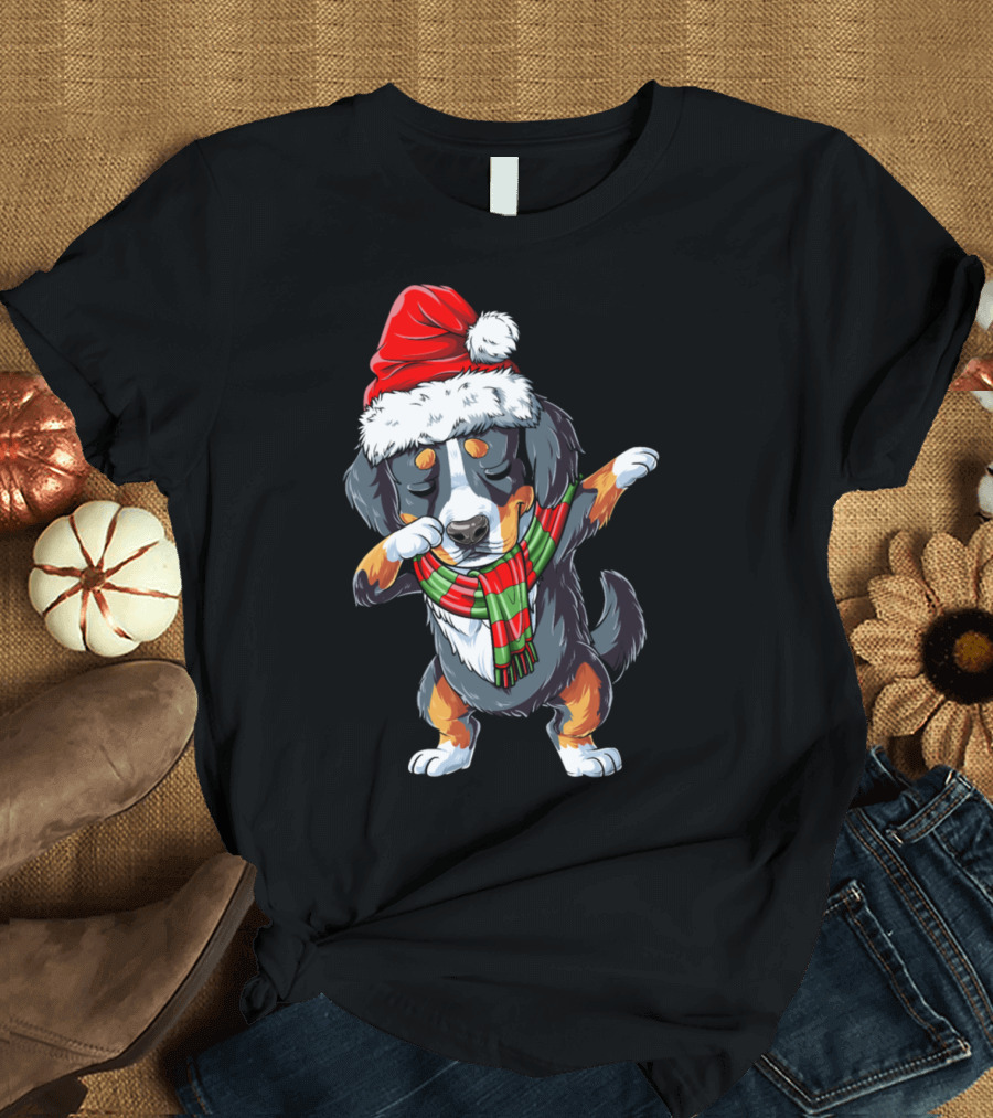 Dabbing Bernese Mountain Dog Santa Christmas Scarf T-Shirt
