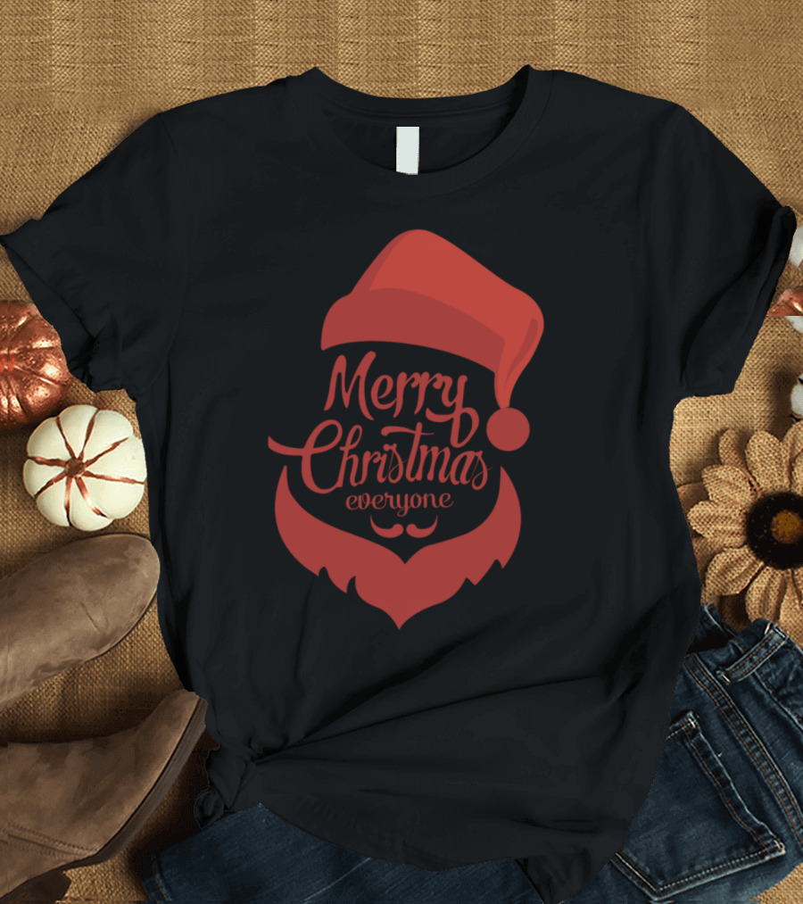 Merry Christmas Everyone Red Santa Hat Beard T-Shirt