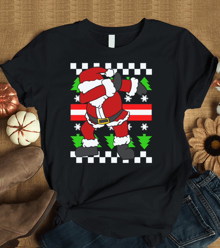 Dabbing Santa Claus Ugly Christmas Sweater Pixel T-Shirt