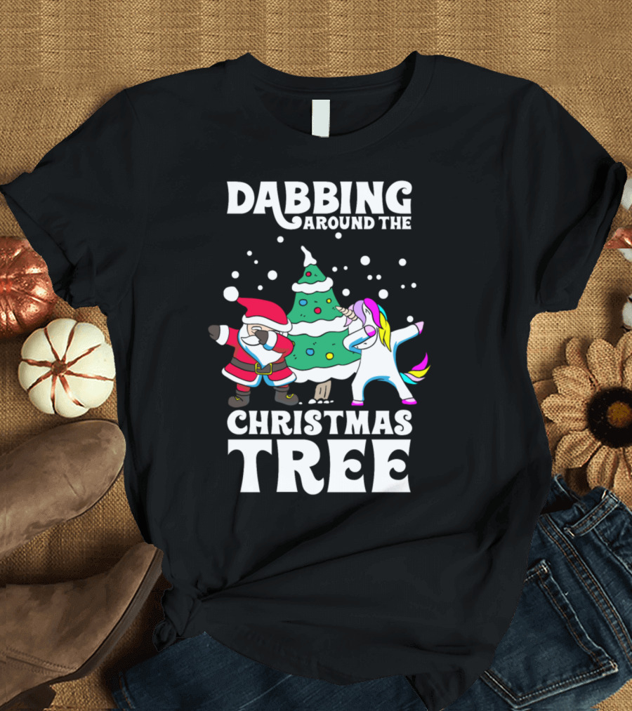 Dabbing Around the Christmas Tree Santa Unicorn T-Shirt
