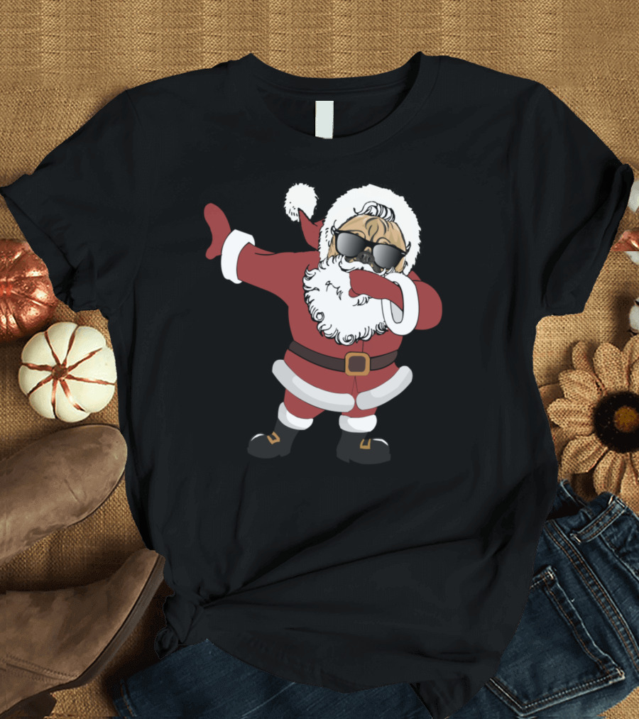 Dabbing Santa Pug with Sunglasses in Christmas T-Shirt