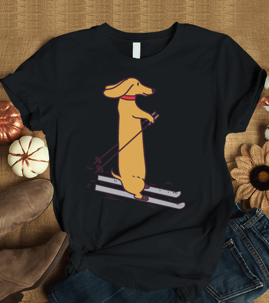 Dog Dogs Cool Beagle Pug Dachshund Skiing Boxer T-Shirt