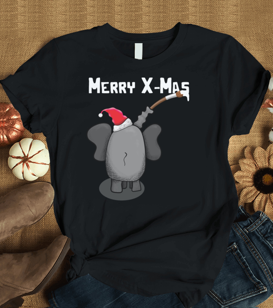 Merry X-Mas Elephant Santa Hat T-Shirt